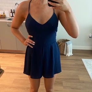 Express Navy V-Neck and Criss Cross Back Romper Size S